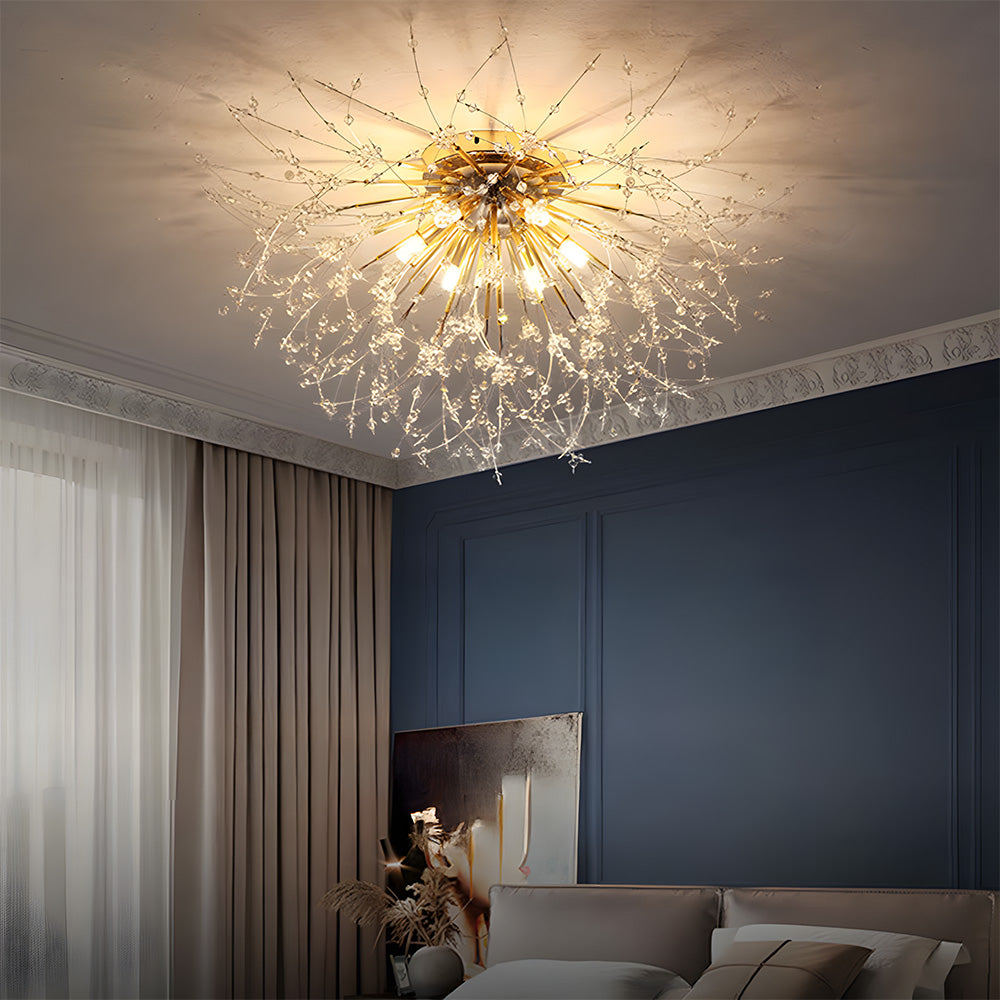 Modern Crystal Dandelion Ceiling Light | Bedroom Living Room | Crystal Shade | Flush Mount | Lologe