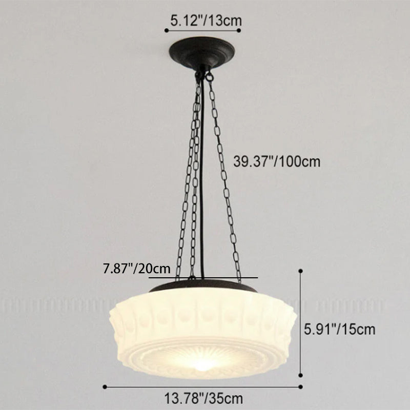 Vintage Glass Semi Flush Mount Ceiling Light | White Drum Shade | Lologe