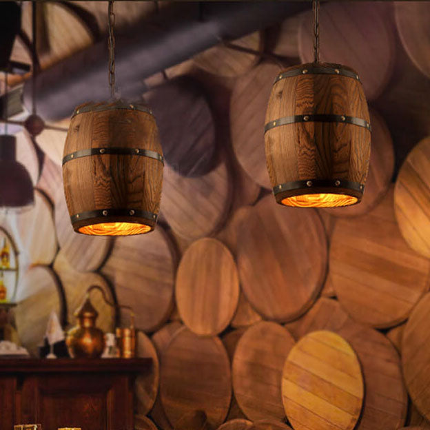 Rustic Barrel Pendant Light | Dining Room Ambience | Wooden Wine Barrel Design | Lologe