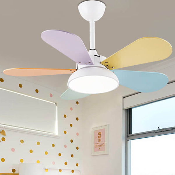 LED Ceiling Fan Light | For Kids Room | Colorful Round Blade | Semi-Flush Mount | Lologe