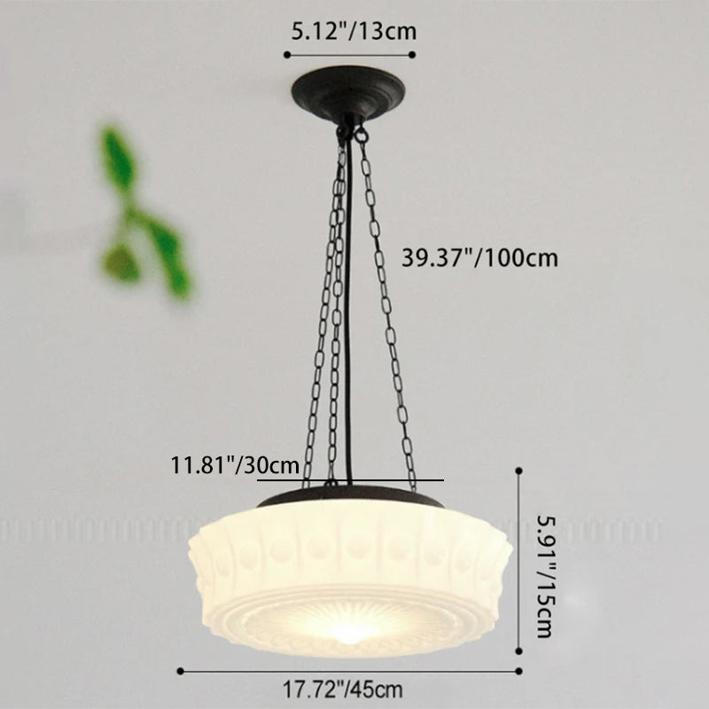 Vintage Glass Semi Flush Mount Ceiling Light | White Drum Shade | Lologe