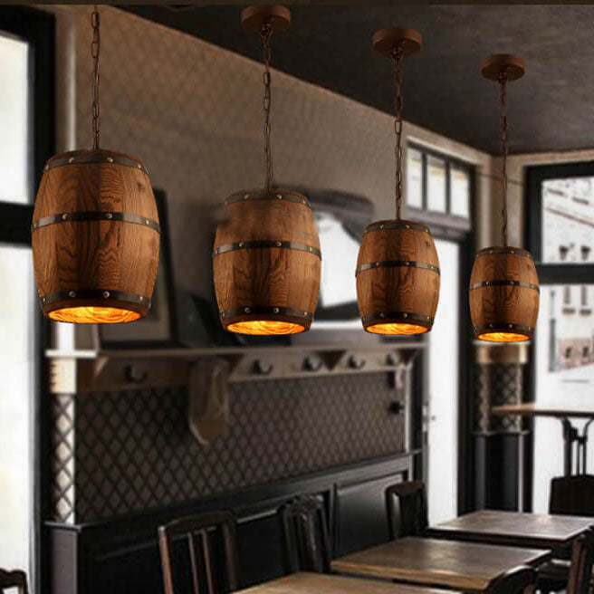 Rustic Barrel Pendant Light | Dining Room Ambience | Wooden Wine Barrel Design | Lologe