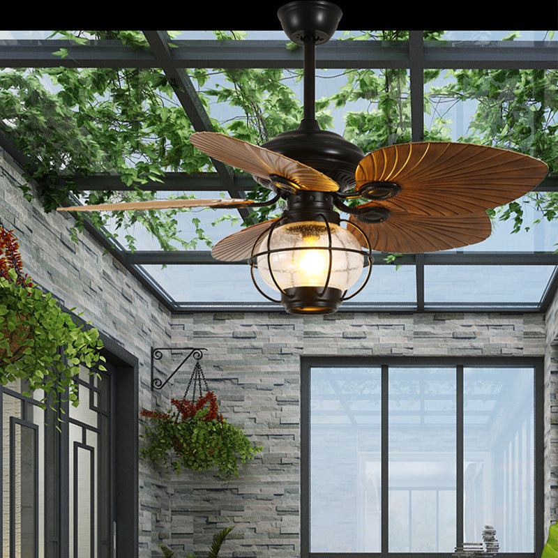 Rustic Ceiling Fan Light | Banana Leaf Blades & Glass Shade | Lologe