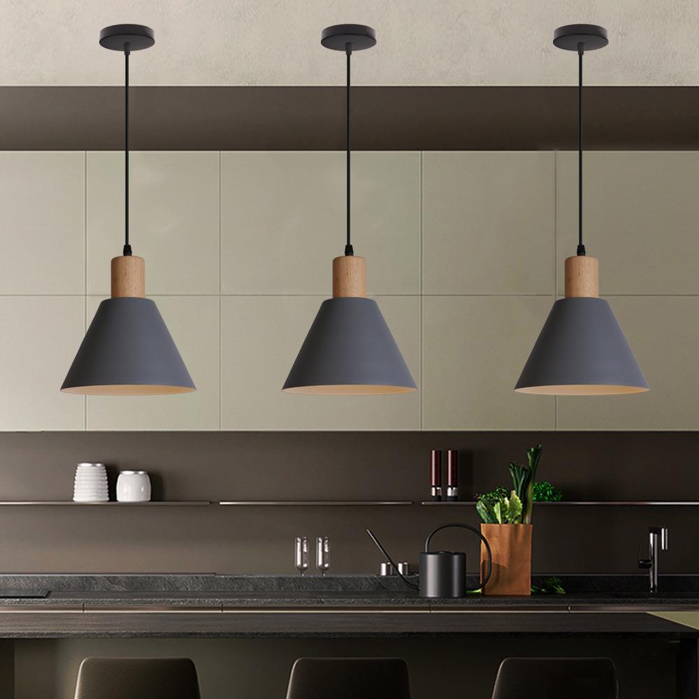 Iron Cone Pendant Light | Hallway Ambience | Wood Top Adjustable Cord | Lologe