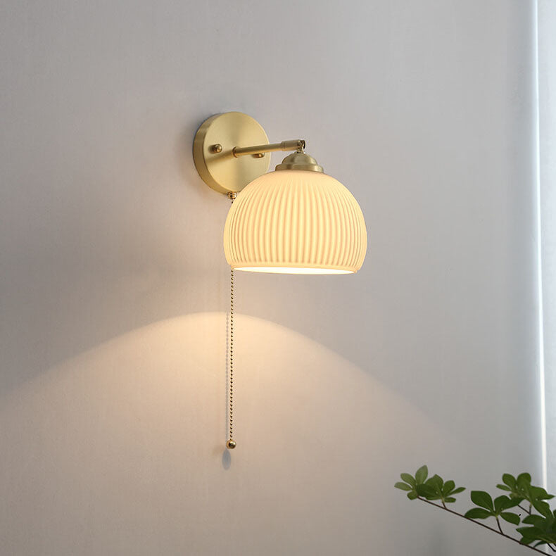 Glass Wall Sconce for Bedroom | Brass Pull Cord Light | Nordic Style | Lologe