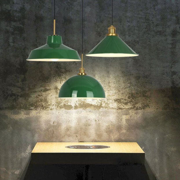 Industrial Green Iron Pendant Light | Vintage Loft Character | Lologe