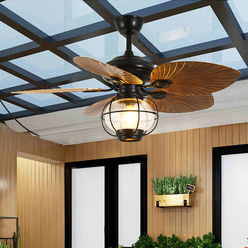 Rustic Ceiling Fan Light | Banana Leaf Blades & Glass Shade | Lologe