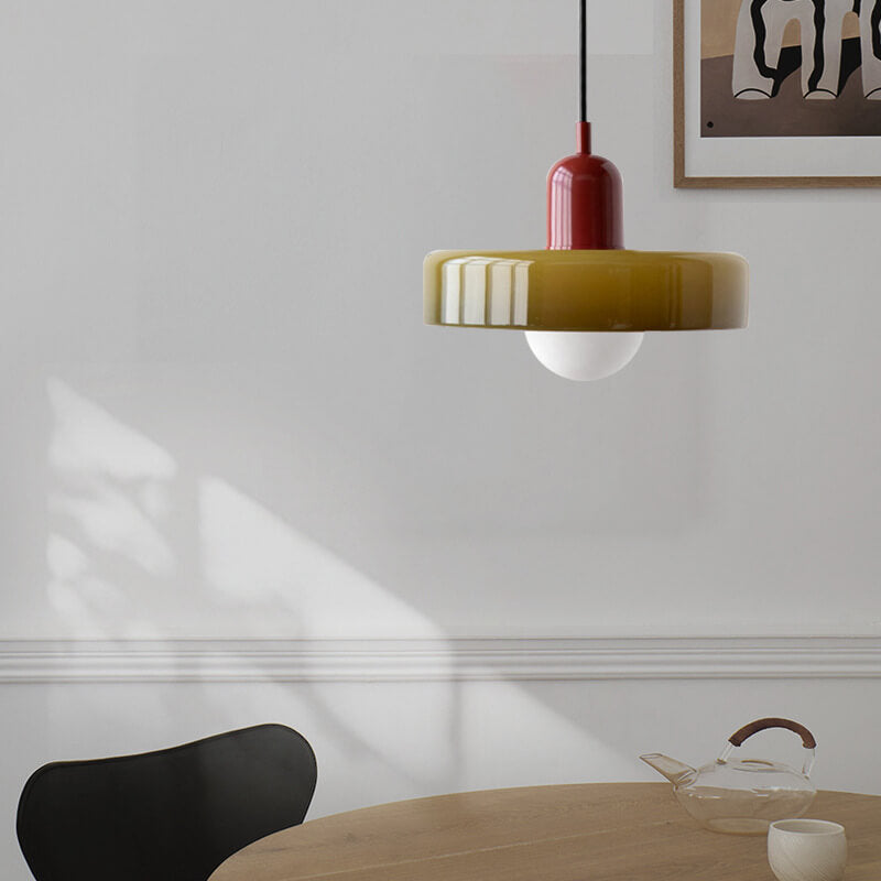 Vintage Glass Pendant Light | Colourful Dish Shade for Dining Room | Lologe