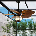 Rustic Ceiling Fan Light | Banana Leaf Blades & Glass Shade | Lologe