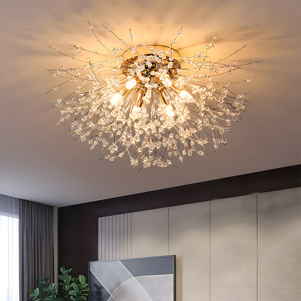 Modern Crystal Dandelion Ceiling Light | Bedroom Living Room | Crystal Shade | Flush Mount | Lologe