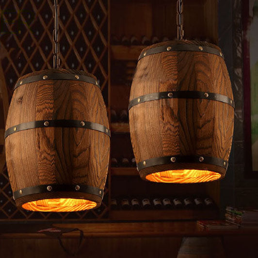 Rustic Barrel Pendant Light | Dining Room Ambience | Wooden Wine Barrel Design | Lologe