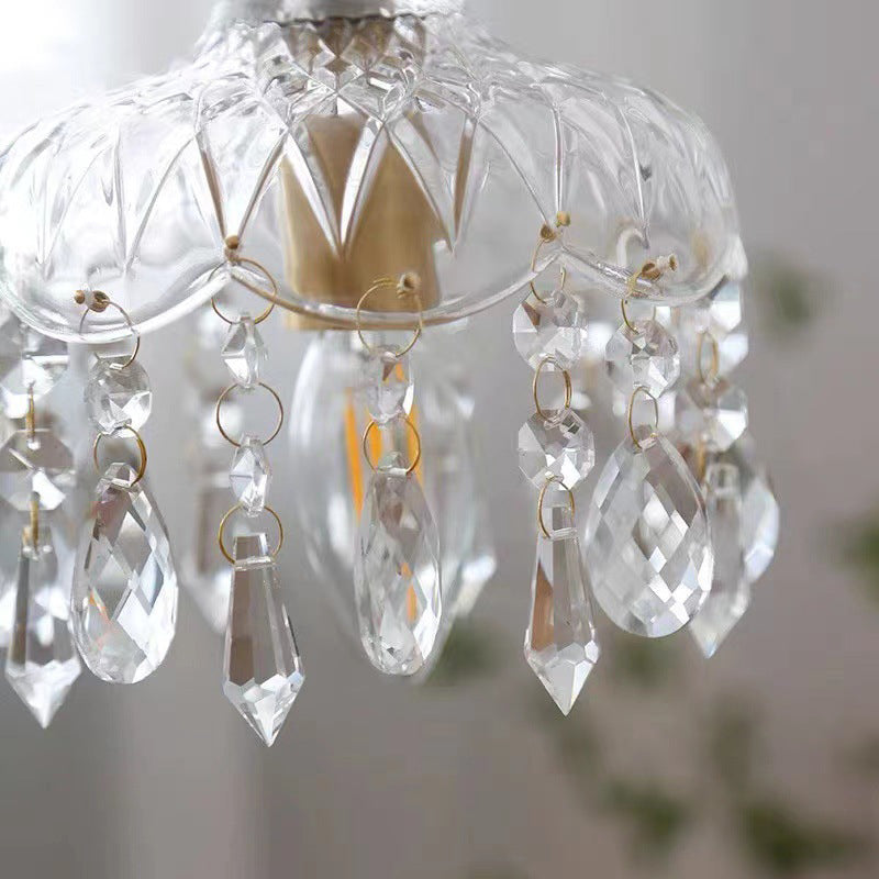 Crystal Pendant Light | Dining Room | Vintage Floral Glass Shade | Gold Finish | Lologe