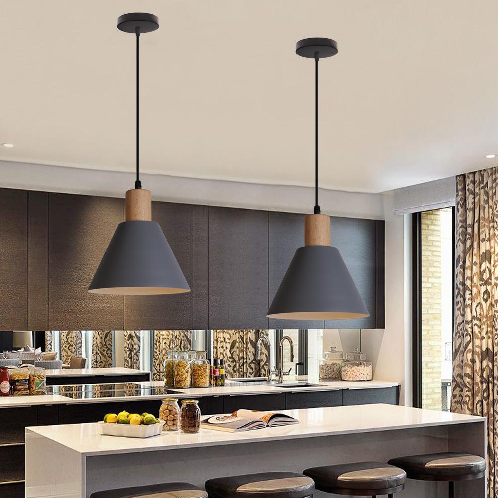 Iron Cone Pendant Light | Hallway Ambience | Wood Top Adjustable Cord | Lologe