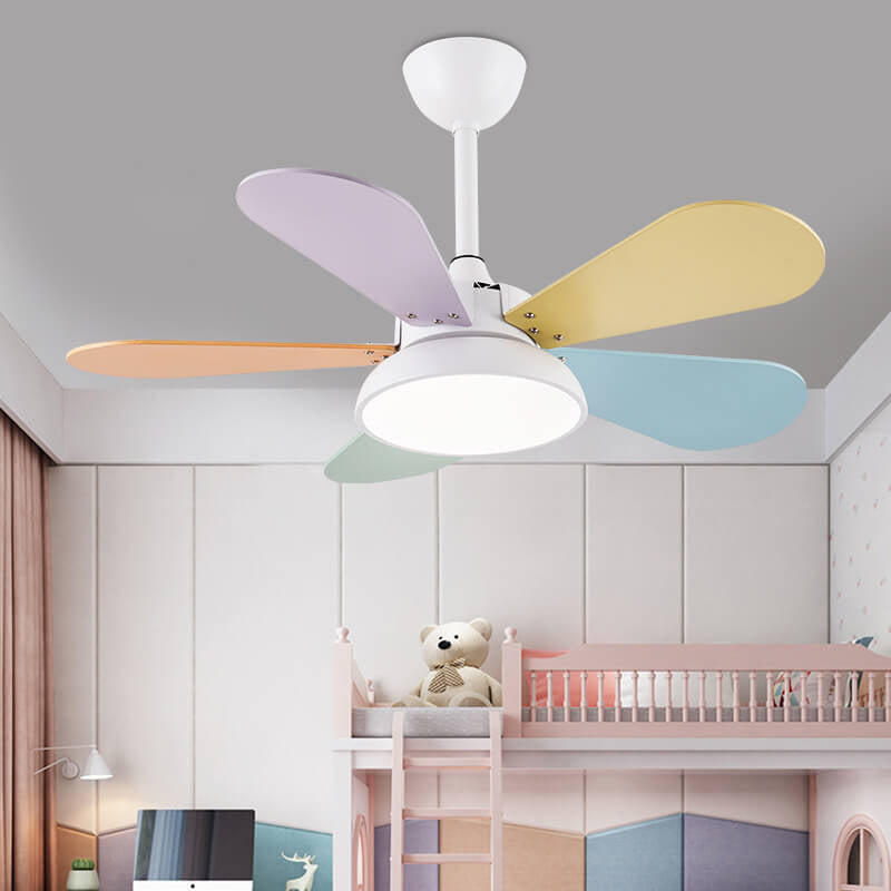 LED Ceiling Fan Light | For Kids Room | Colorful Round Blade | Semi-Flush Mount | Lologe
