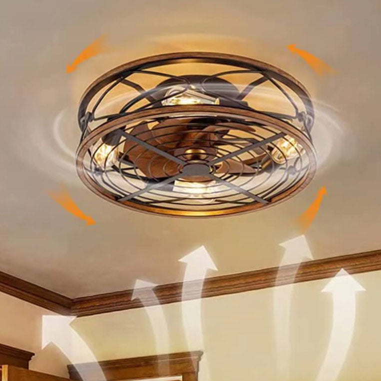 Industrial Flush Mount Ceiling Fan Light | Black Iron 4-Light | Lologe