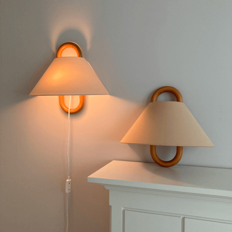 Wood Wall Sconce for Bedroom | Pleated Semi-Circle Shade Modern Lighting | Lologe