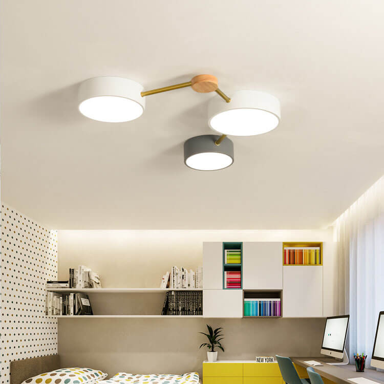 LED Flush Mount Ceiling Light | Bedroom Lighting | Solid Wood & Iron | Scandinavian Modern | Lologe