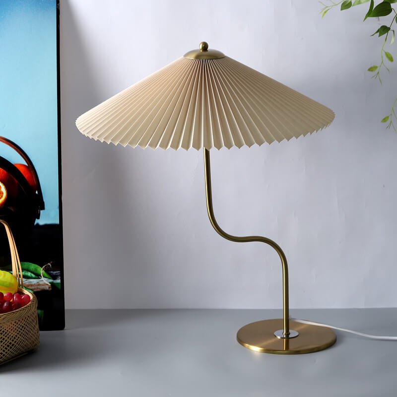 Retro Table Lamp for Bedroom | Pleated Fabric Shade Decorative Lighting | Lologe