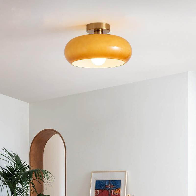 Flush Mount Ceiling Light | Living Room | Glass & Copper | Round 1-Light | Lologe