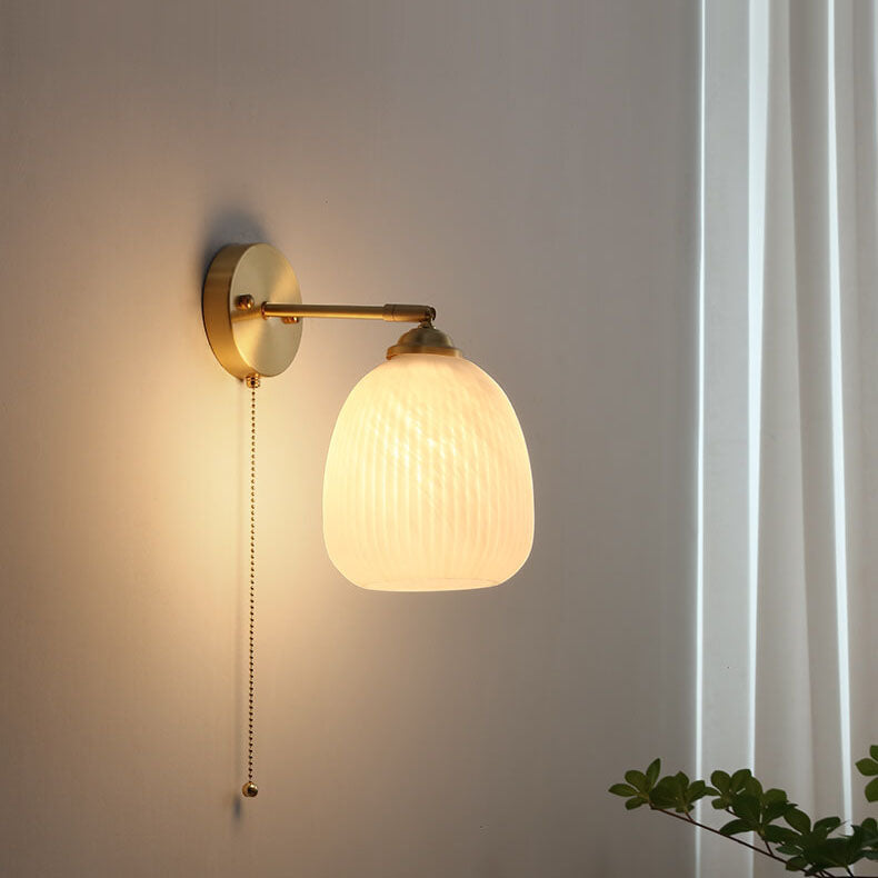 Glass Wall Sconce for Bedroom | Brass Pull Cord Light | Nordic Style | Lologe