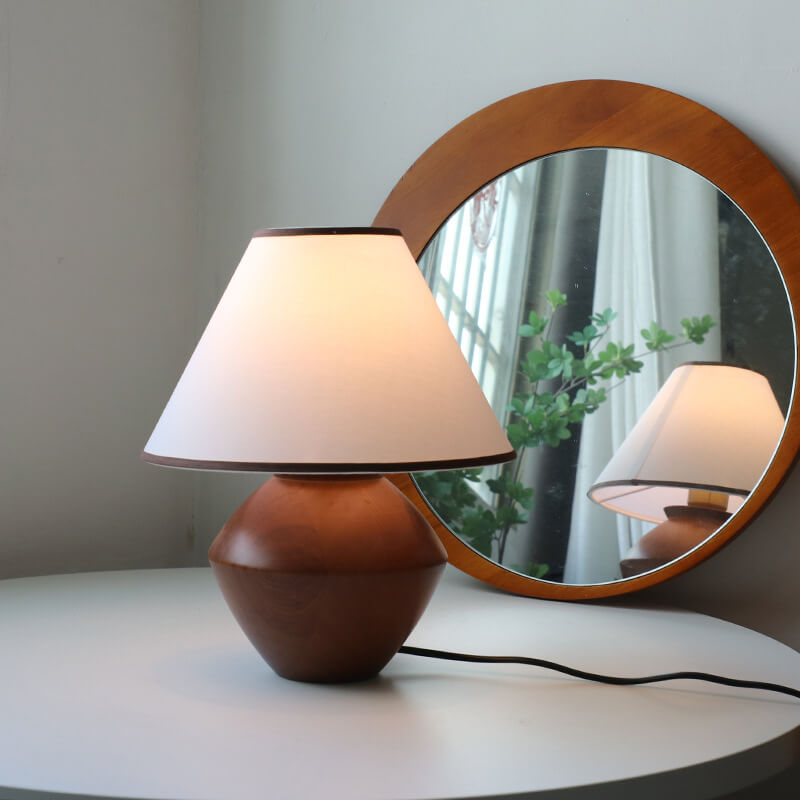 Japanese Wabi Sabi Table Lamp | Bedroom Living Room | Solid Wood Fabric | 1-Light | Vintage Style | Lologe