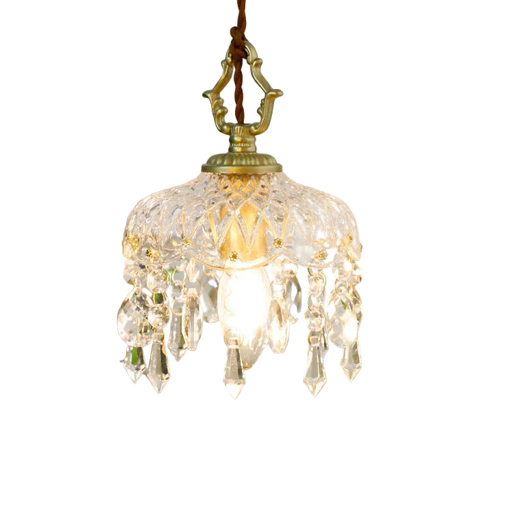 Crystal Pendant Light | Dining Room | Vintage Floral Glass Shade | Gold Finish | Lologe