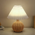 Nordic Rattan Table Lamp | Bedroom | Pleated Fabric Shade | LED | Modern Contemporary Design | Lologe
