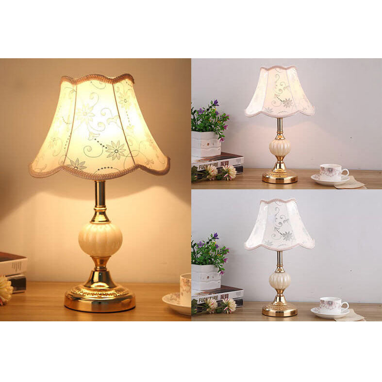 Nordic Vintage Floral Table Lamp | Glass Fabric Shade | Elegant Bedroom Bedside Decor | Lologe