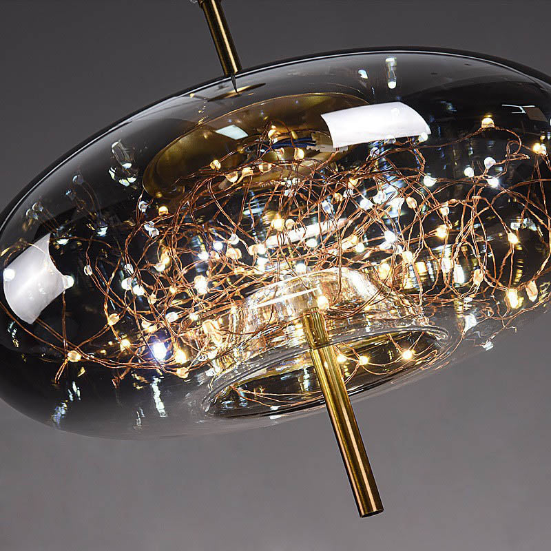 Glass Pendant Light for Bedroom | Scandinavian Cylinder Oval Amber Glass | Lologe