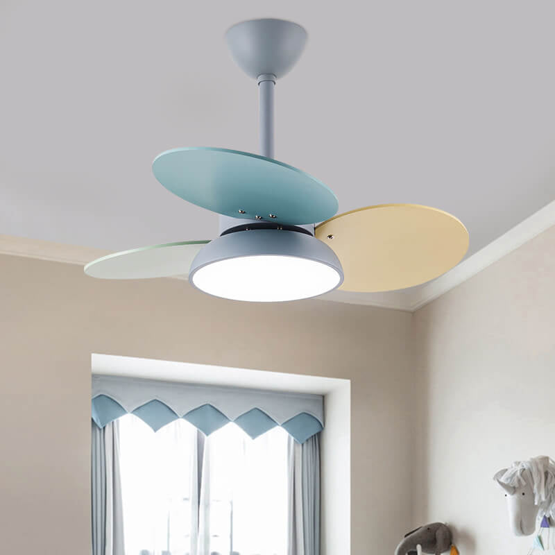 LED Ceiling Fan Light | For Kids Room | Colorful Round Blade | Semi-Flush Mount | Lologe