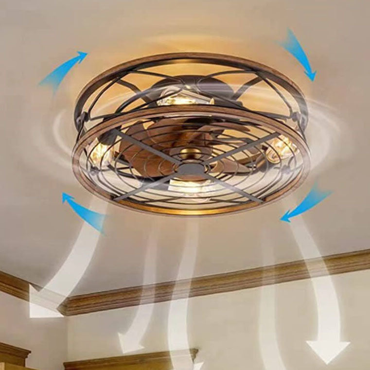 Industrial Flush Mount Ceiling Fan Light | Black Iron 4-Light | Lologe