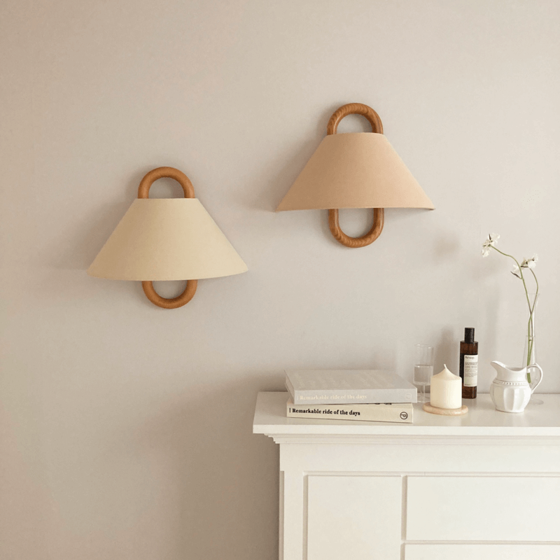 Wood Wall Sconce for Bedroom | Pleated Semi-Circle Shade Modern Lighting | Lologe