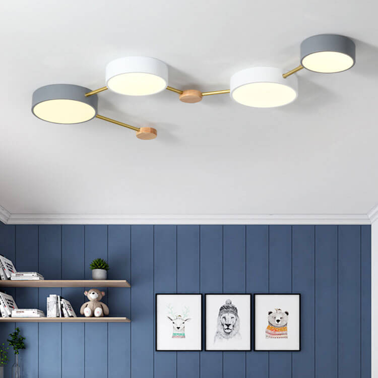 LED Flush Mount Ceiling Light | Bedroom Lighting | Solid Wood & Iron | Scandinavian Modern | Lologe