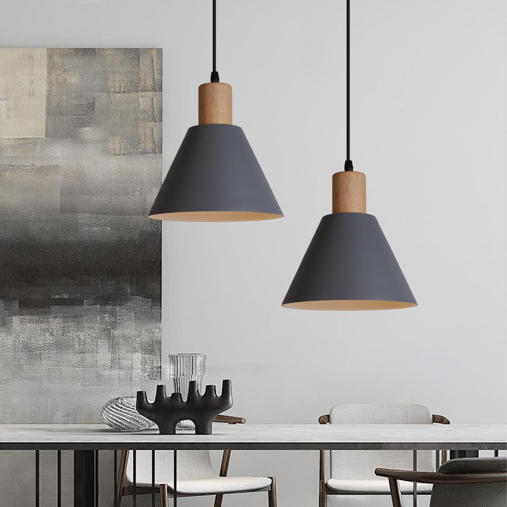 Iron Cone Pendant Light | Hallway Ambience | Wood Top Adjustable Cord | Lologe