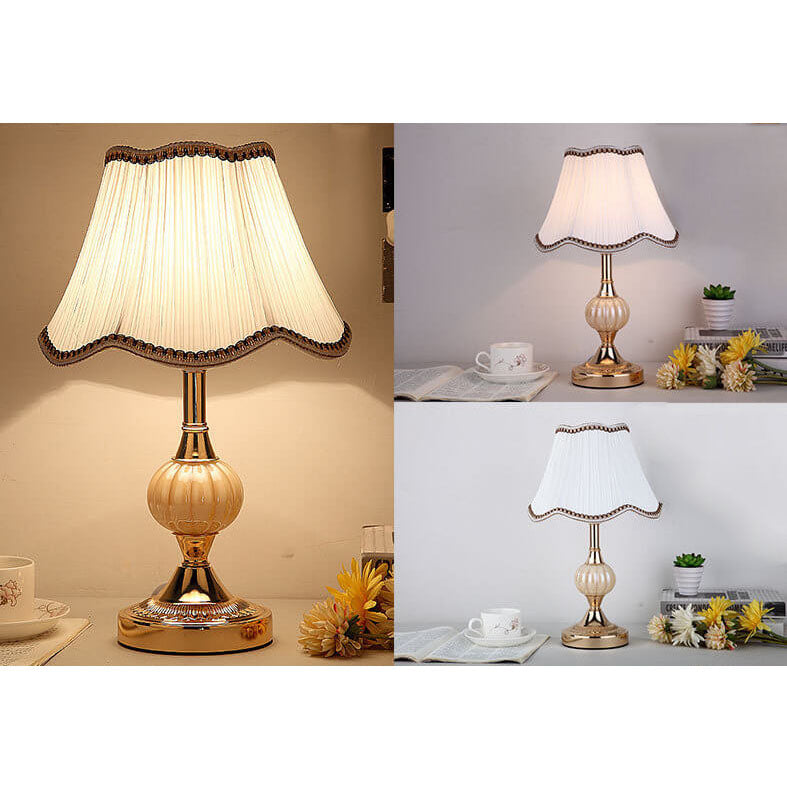 Nordic Vintage Floral Table Lamp | Glass Fabric Shade | Elegant Bedroom Bedside Decor | Lologe