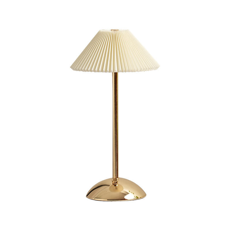 Scandinavian Rechargeable Table Lamp | Iron Fabric Conic Pleated Shade | Bedside | Modern | Lologe