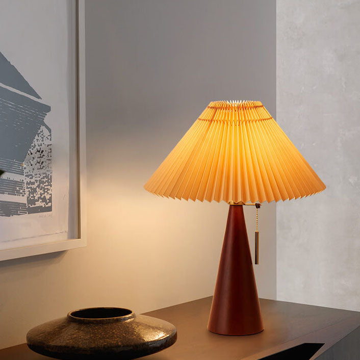 Japanese Pleated Fabric Table Lamp | Wooden Base Minimalist LED Lighting | Lologe