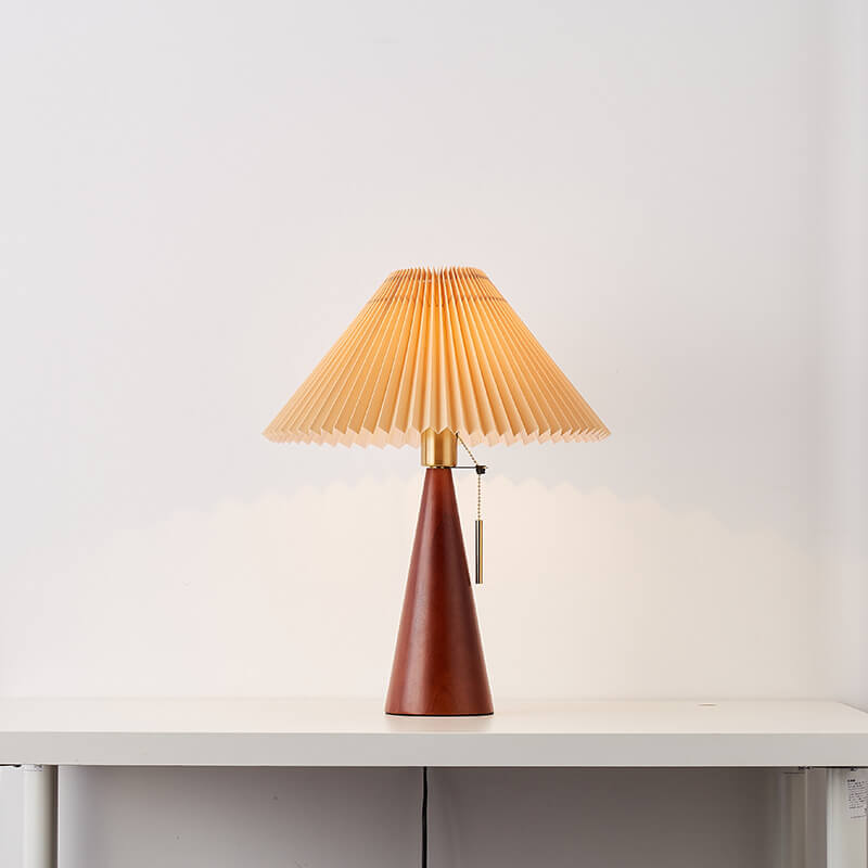 Japanese Pleated Fabric Table Lamp | Wooden Base Minimalist LED Lighting | Lologe