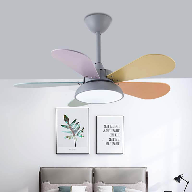 LED Ceiling Fan Light | For Kids Room | Colorful Round Blade | Semi-Flush Mount | Lologe