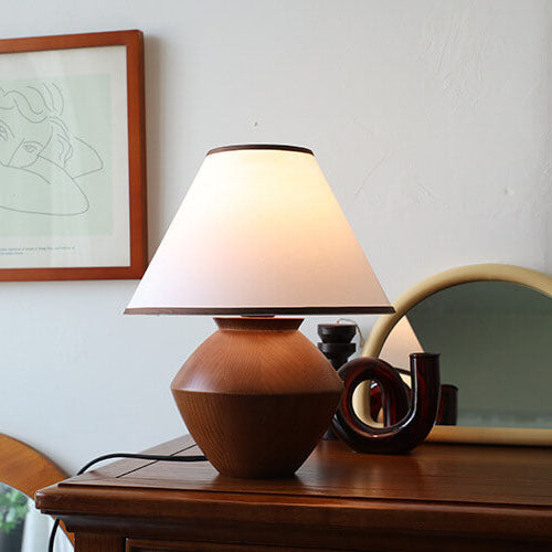 Japanese Wabi Sabi Table Lamp | Bedroom Living Room | Solid Wood Fabric | 1-Light | Vintage Style | Lologe