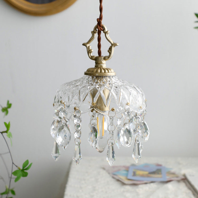 Crystal Pendant Light | Dining Room | Vintage Floral Glass Shade | Gold Finish | Lologe