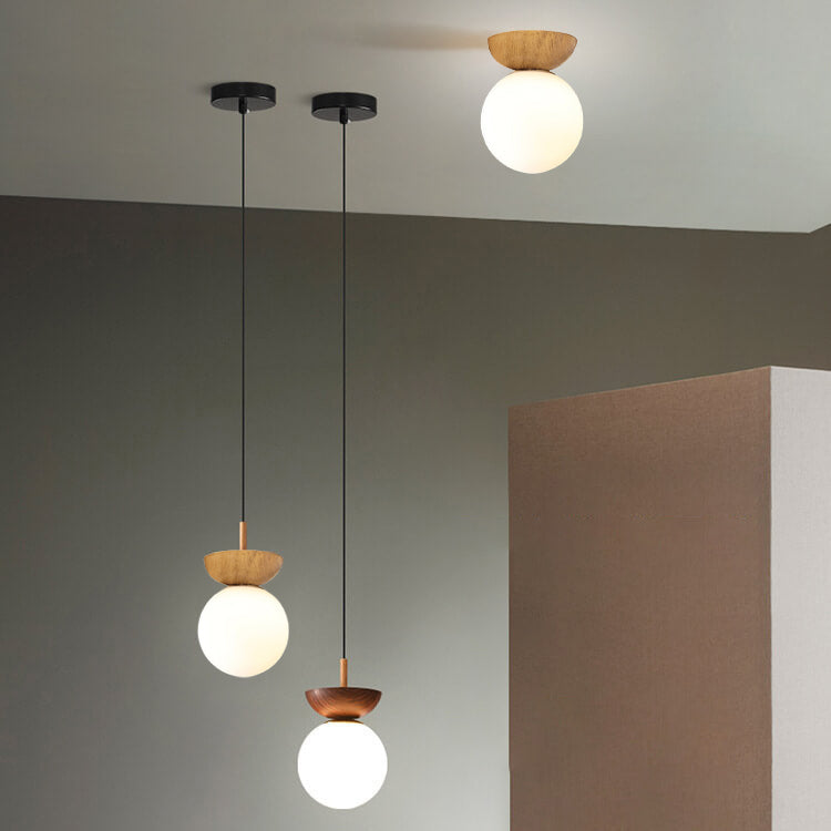 Glass Orb Pendant Light for Living Room | Iron Semi-Flush Mount Modern Minimalist | Lologe