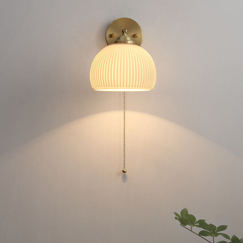 Glass Wall Sconce for Bedroom | Brass Pull Cord Light | Nordic Style | Lologe