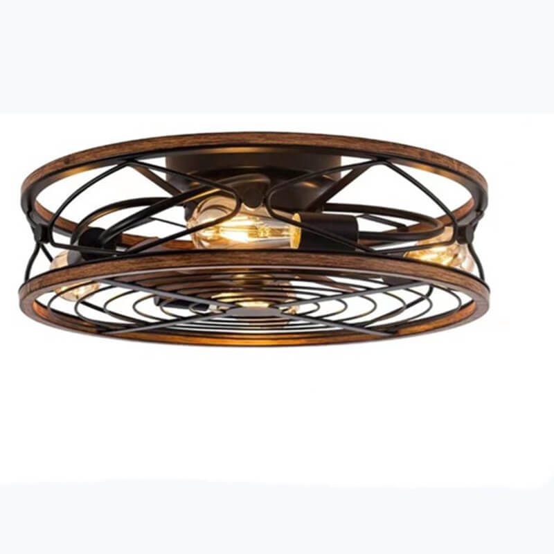 Industrial Flush Mount Ceiling Fan Light | Black Iron 4-Light | Lologe