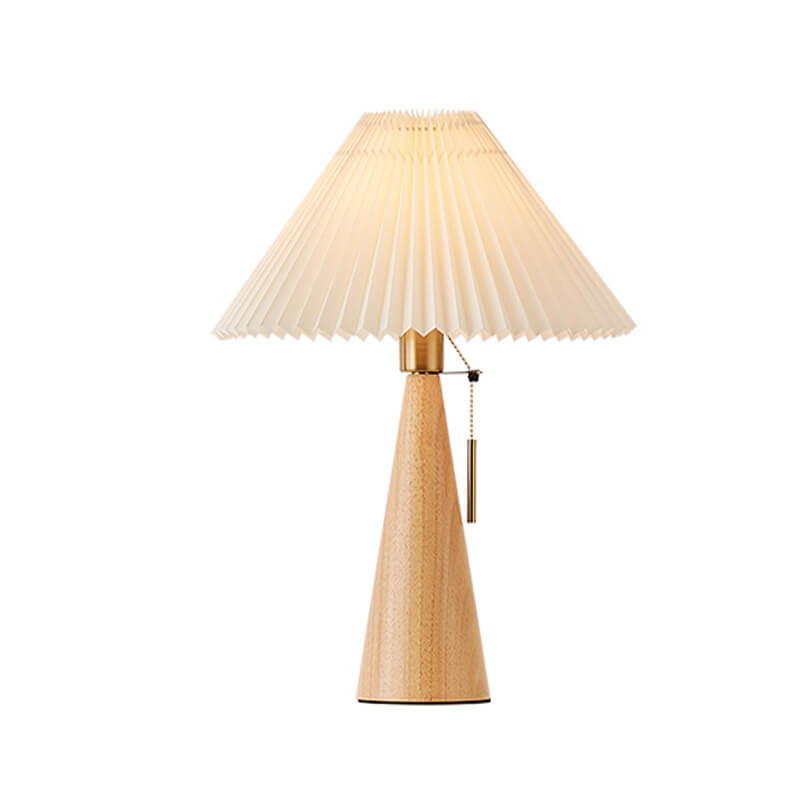 Japanese Pleated Fabric Table Lamp | Wooden Base Minimalist LED Lighting | Lologe