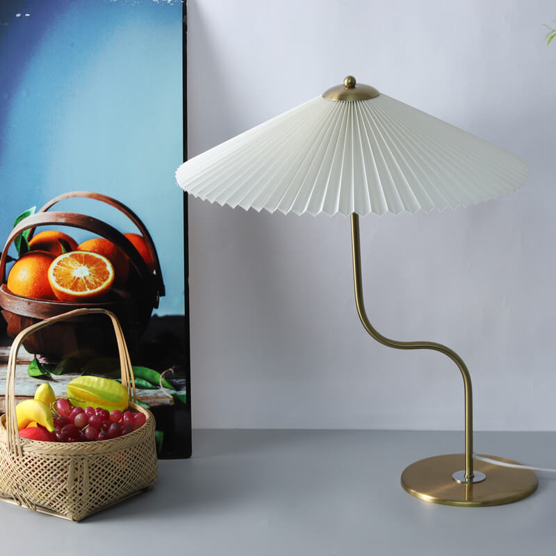 Retro Table Lamp for Bedroom | Pleated Fabric Shade Decorative Lighting | Lologe