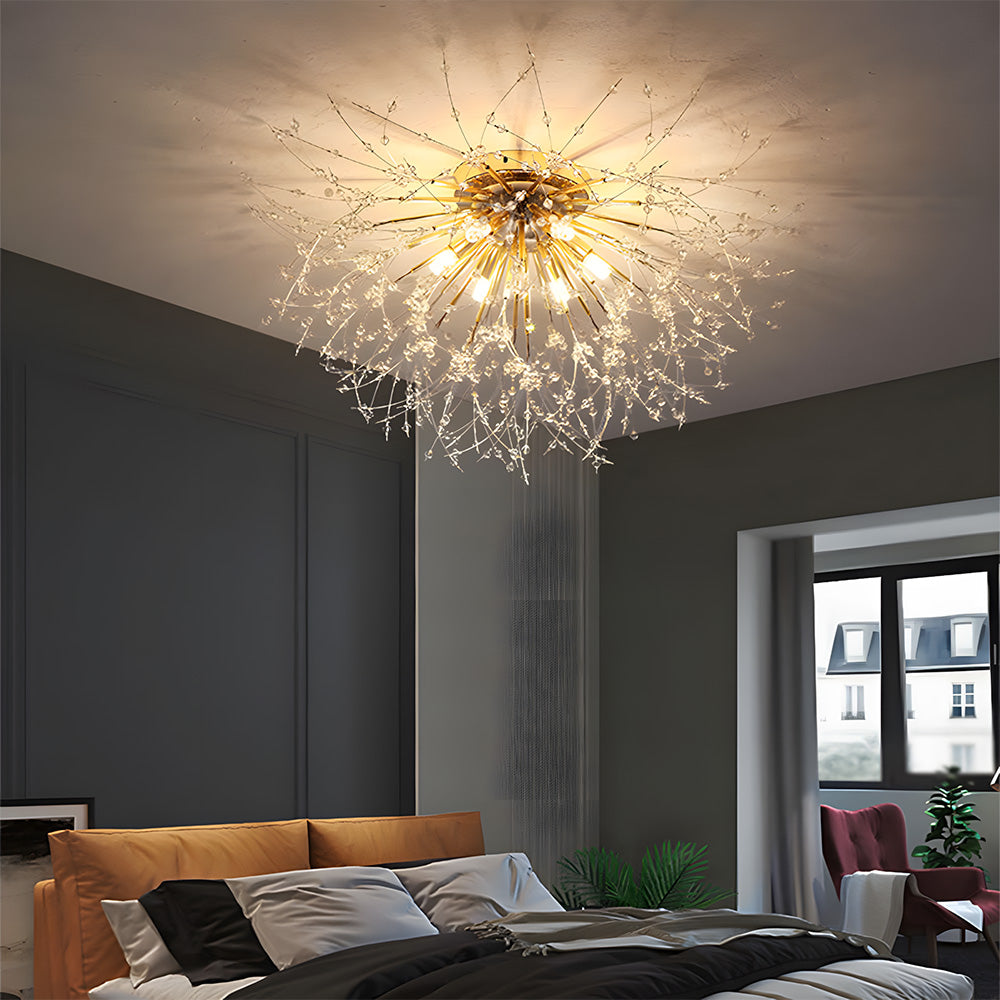 Modern Crystal Dandelion Ceiling Light | Bedroom Living Room | Crystal Shade | Flush Mount | Lologe