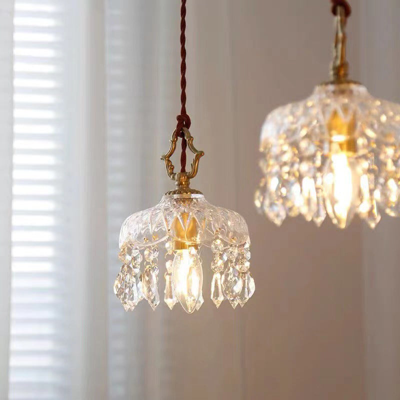 Crystal Pendant Light | Dining Room | Vintage Floral Glass Shade | Gold Finish | Lologe