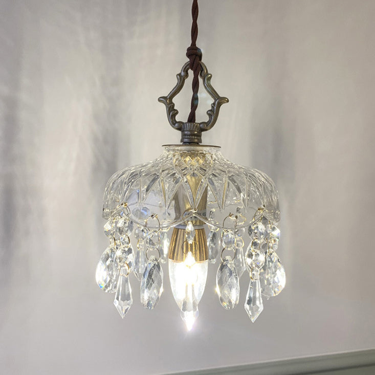 Crystal Pendant Light | Dining Room | Vintage Floral Glass Shade | Gold Finish | Lologe