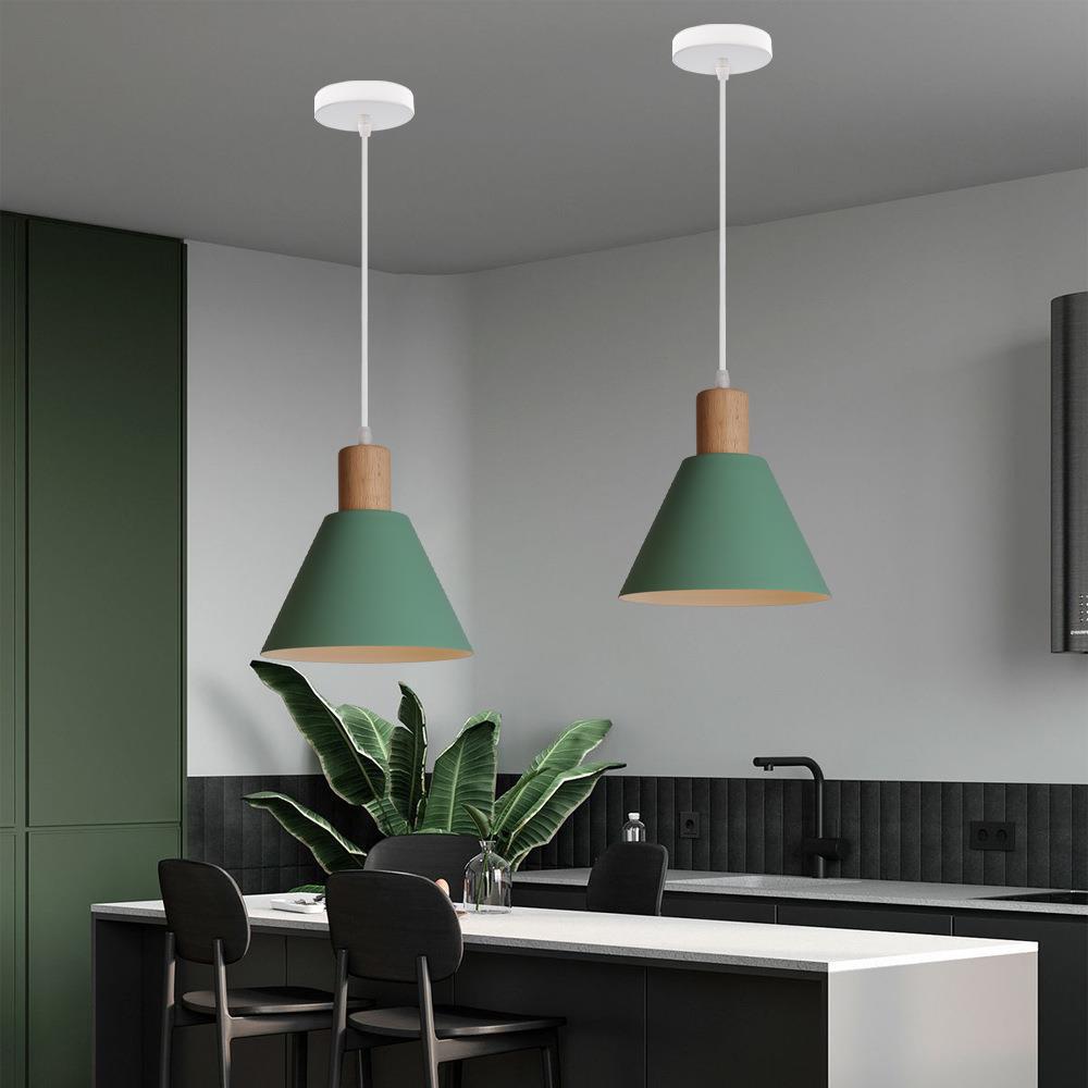 Iron Cone Pendant Light | Hallway Ambience | Wood Top Adjustable Cord | Lologe